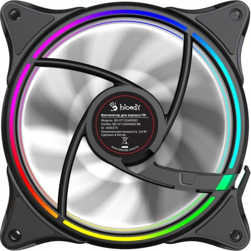 Вентилятор для корпуса Bloody BD-CF120ARGB3 ARGB 120х120x25 черный 4-pin 27дБ (BD-CF120ARGB3-BK) Ret [BD-CF120ARGB3-BK]