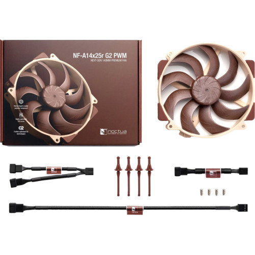 Кулер для корпуса/ Case Cooler Noctua NF-A14x25r G2 PWM (140x140x25mm, 4-pin PWM, 91.58CFM, 24.8dBA, 1500RPM, Beige/Brown)
