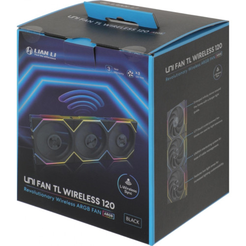 Вентилятор для корпуса Lian-Li Uni Fan TL Wireless 120 ARGB 120х120x28 черный 7-pin 33дБ (упак.:3шт) (G99.12TL1W3B.R0) Ret