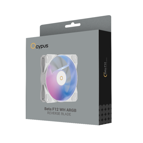 Кулер для корпуса/ Case Cooler Ocypus Beta F12 WH ARGB REVERSE BLADE (120x120x25mm, 4-pin PWM, ARGB, 56.5CFM, 29dBA, 1600RPM, White)