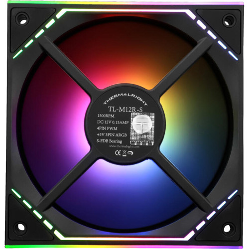 Кулер для корпуса/ Case Cooler Thermalright TL-M12R-S Reverse (124x120x25mm, 4-pin PWM, ARGB, 34.43CFM, 23.2dBA, 1500RPM, Black)