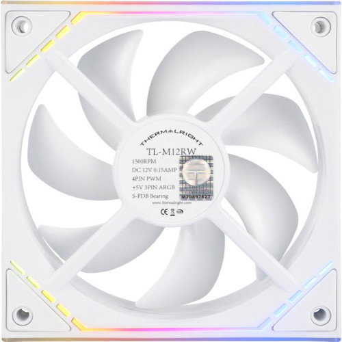 Кулер для корпуса/ Case Cooler Thermalright TL-M12RW Reverse (124x120x25mm, 4-pin PWM, ARGB, 42.6CFM, 23.2dBA, 1500RPM, White)