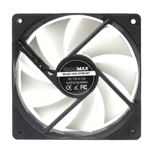 Кулер для корпуса ПК/ Gamemax GMX-WFBK-WT, 12CM black fan, white blade, 3pin+4Pin connector Кулер для корпуса ПК/ Gamemax GMX-WFBK-WT, 12CM black fan, white blade, 3pin+4Pin connector