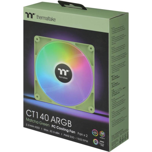 Вентилятор для корпуса Thermaltake CT140 Sync Matcha ARGB 140х140x25 зеленый 4-pin 30.5дБ (упак.:2шт) (CL-F203-PL14MG-A) Ret [CL-F203-PL14MG-A]