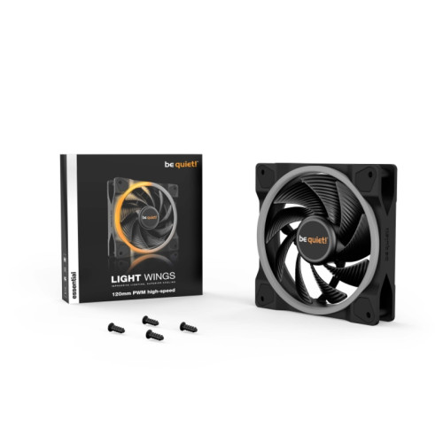 Кулер для корпуса/ Case Cooler be quiet! LIGHT WINGS 120mm PWM high-speed (120x120x25mm, 4-pin PWM, ARGB, 52.3CFM, 31dBA, 2500RPM, Black)