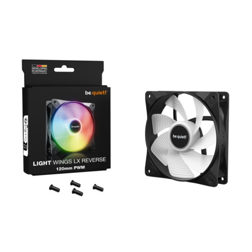 Кулер для корпуса/ Case Cooler be quiet! LIGHT WINGS LX 120mm PWM Reverse (120x120x25mm, 4-pin PWM, ARGB, 48.8CFM, 28.5dBA, 1500RPM, Black)