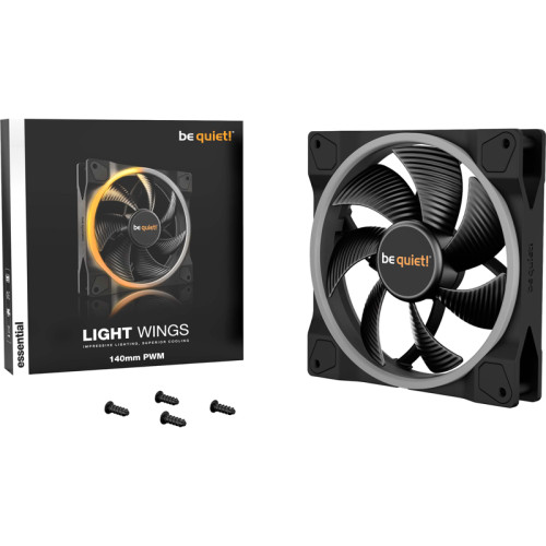 Кулер для корпуса/ Case Cooler be quiet! LIGHT WINGS 140mm PWM (140x140x25mm, 4-pin PWM, ARGB, 56CFM, 23.3dBA, 1500RPM, Black)