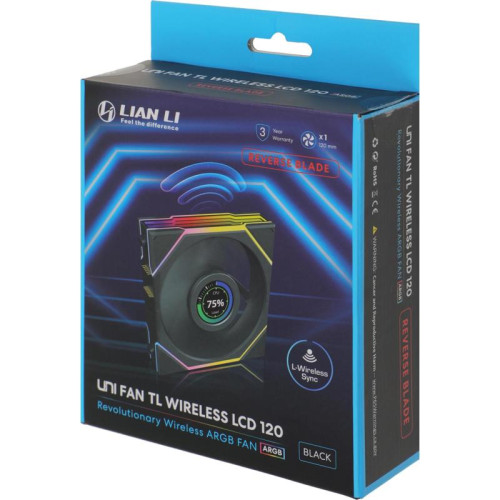 Вентилятор для корпуса Lian-Li Uni Fan TL Wireless LCD 120 LCD Reverse ARGB 120х124.5x28 черный 4-pin 31дБ (G99.12RTLLCD1W1B.R0) Ret