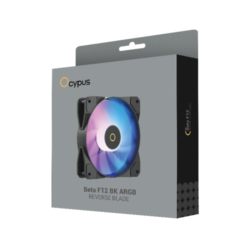 Кулер для корпуса/ Case Cooler Ocypus Beta F12 BK ARGB REVERSE BLADE (120x120x25mm, 4-pin PWM, ARGB, 56.5CFM, 29dBA, 1600RPM, Black)