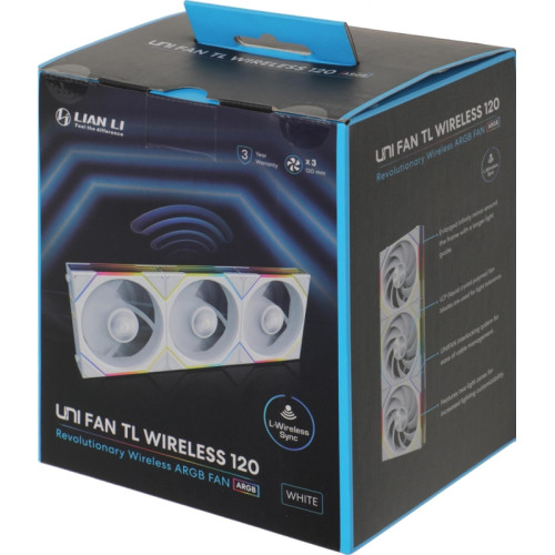 Вентилятор для корпуса Lian-Li Uni Fan TL Wireless 120 ARGB 120х120x28 белый 7-pin 33дБ (упак.:3шт) (G99.12TL1W3W.R0) Ret