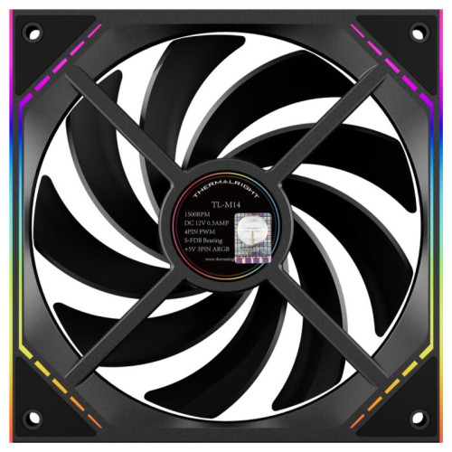Кулер для корпуса/ Case Cooler Thermalright TL-M14 (140x144x25mm, 4-pin PWM, ARGB, 88.75CFM, 23.7dBA, 1500RPM, Black) Кулер для корпуса/ Case Cooler Thermalright TL-M14 (140x144x25mm, 4-pin PWM, ARGB, 88.75CFM, 23.7dBA, 1500RPM, Black)