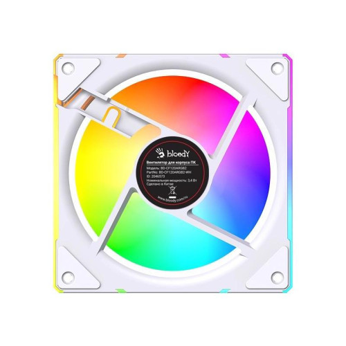 Вентилятор для корпуса Bloody BD-CF120ARGB2 LCD ARGB 120х120x25 белый 4-pin 26дБ (BD-CF120ARGB2-WH) Ret