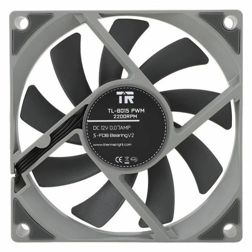 Вентилятор корпусный/ Thermaltight TL-8015 (80x80x15mm, 4-pin PWM, 28.4CFM, 23.3dBA, 2200RPM, Grey)