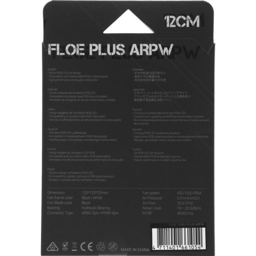 Вентилятор для корпуса Formula Floe Plus 12WH ARPW ARGB 120х120x25 белый 4-pin 26.8дБ Ret [FLOE PLUS 12WH ARPW]