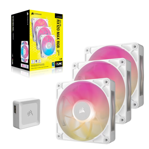 Кулер для корпуса/ Case Cooler Corsair iCUE LINK RX120 MAX RGB (120x120x30mm, 4-pin PWM, RGB, 71.3CFM, 29.5dBA, 2000RPM, White, 3pcs)