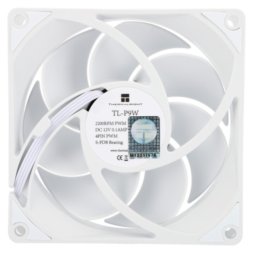Кулер для корпуса/ Case Cooler Thermalright TL-P9W (92x92x25mm, 4-pin PWM, 32.77CFM, 23.85dBA, 2200RPM, White)