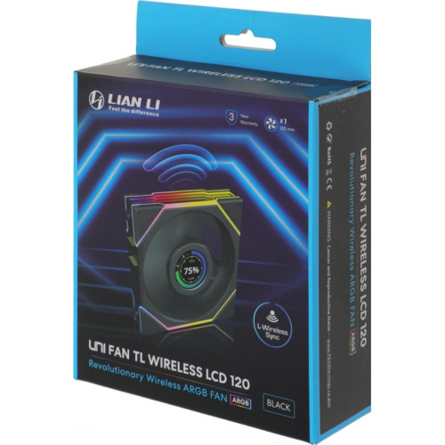Вентилятор для корпуса Lian-Li Uni Fan TL Wireless LCD 120 LCD ARGB 120х124.5x28 черный 4-pin 27дБ (G99.12TLLCD1W1B.R0) Ret