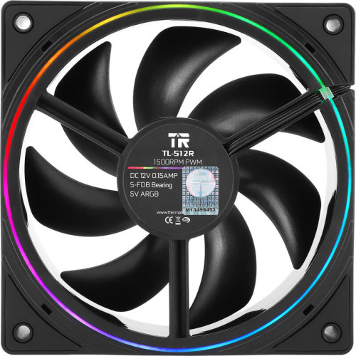 Кулер для корпуса/ Case Cooler Thermalright TL-S12R Reverse (120x120x25mm, 4-pin PWM, ARGB, 47.6CFM, 23.2dBA, 1500RPM, Black)