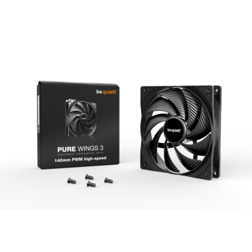 Кулер для корпуса/ Case Cooler be quiet! PURE WINGS 3 140mm PWM high-speed (140x140x25mm, 4-pin PWM, 72.2CFM, 30.5dBA, 1800RPM, Black)