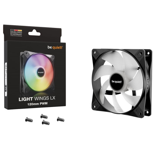 Кулер для корпуса/ Case Cooler be quiet! LIGHT WINGS LX 120mm PWM (120x120x25mm, 4-pin PWM, ARGB, 51.5CFM, 25.5dBA, 1600RPM, Black)