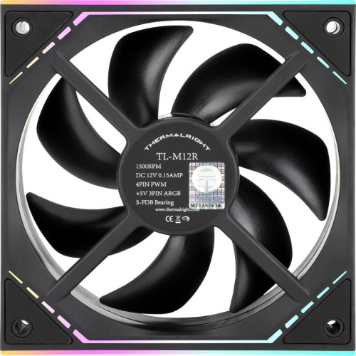 Кулер для корпуса/ Case Cooler Thermalright TL-M12R Reverse (124x120x25mm, 4-pin PWM, ARGB, 42.6CFM, 23.2dBA, 1500RPM, Black)