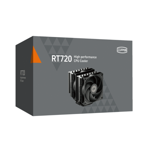 Кулер для процессора/ CPU Cooler PCCooler RT720 BK (270W, 4-pin PWM, 153mm, Al/Cu, 7x6mm, 2x120mm, 73.32CFM, 34.9dBA, 2200RPM, S: 1851/1700/1200/115X, AM5/AM4, black)