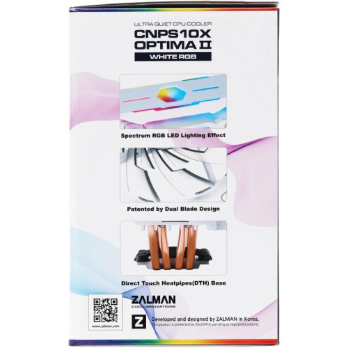 Кулер Zalman CNPS10X Optima II RGB Soc-AM5/AM4/1200/1700/1851 белый 4-pin 17-27dB Al+Cu 180W 740gr Ret (CNPS10X OPTIMA II WHITE RGB) [CNPS10X OPTIMA II WHITE RGB]