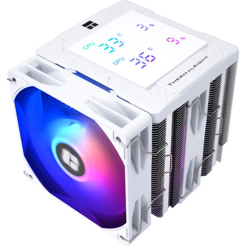 Кулер для процессора/ CPU Cooler Thermalright Peerless Assassin 120 Digital White ARGB (4-pin PWM, LED temp., 162mm, Ni/Cu, 6x6mm, ARGB, 2x120mm, 88.89CFM, 25.6dBA, 1850RPM, S: 1851, 1700, 1200, 115X, AM5, AM4, white)