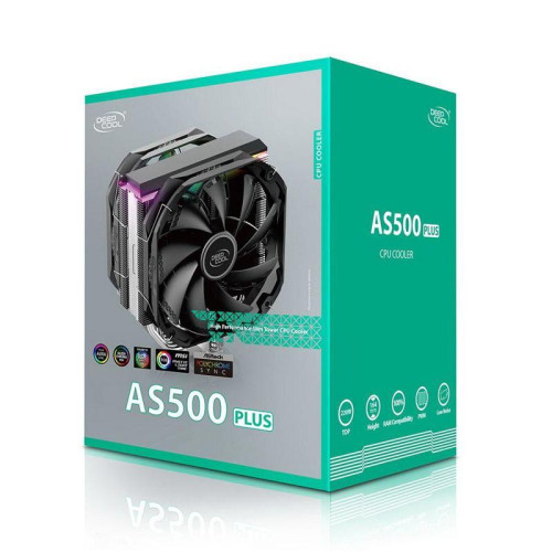 Вентилятор Deepcool AS500 PLUS RTL {6} (727071) (Height 164mm, 6mm x 5pcs, Fan 140mm*2, 500;1200RPM ±10%,  29.2 dB(A), 4-pin PWM, TDP 220W, Screw, Socket AMD AM4, Intel LGA 2066/2011-v3/2011/1700/1200/115x) {8}