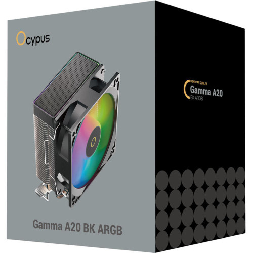 Кулер для процессора/ CPU Cooler Ocypus Gamma A20 BK ARGB (110W, 3-pin, 122.5mm, Al/Cu, 2x6mm, ARGB, 1x92mm, 32CFM, 21dBA, 1900RPM, S: 1851/1700/1200/115X, AM5/AM4, black)