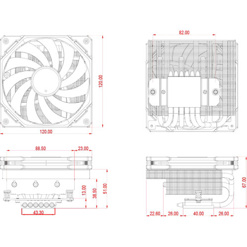 Кулер для процессора/ CPU Cooler ID-COOLING IS-67-XT WHITE (150W, 4-pin PWM, 67mm, Al/Cu, 6x6mm, 1x120mm, 67.58CFM, 32.3dBA, 2200RPM, S: 1851/1700/1200/115X, AM5/AM4, White)