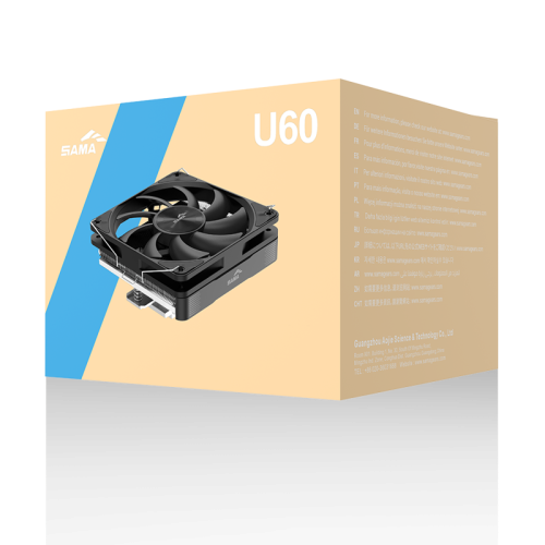 Кулер для процессора/ CPU Cooler SAMA U60 (190W, 4-pin PWM, 67mm, 6x6mm, 1x120mm, 61.51CFM, 36.4dBA, 1800RPM, S: 1851/1700/1200/115X, AM5/AM4, black)