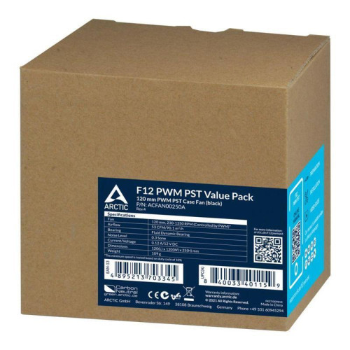 Вентилятор корпусной ARCTIC Cooling F12 PWM PST Value Pack (Black)  (5pc)  (ACFAN00250A) (703345) {12}