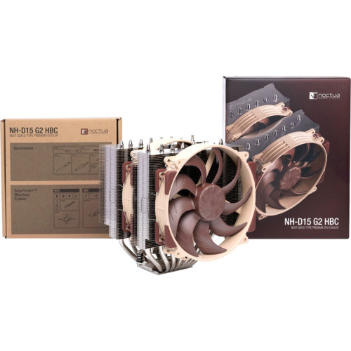 Кулер для процессора/ CPU Cooler Noctua NH-D15 G2 HBC (228W, 4-pin PWM, 168mm, Al/Cu, 8x6mm, 2x140mm, 91.5CFM, 24.8dBA, 1500RPM, S: 1851/1700/1200/115X, AM5/AM4, Beige/Brown)