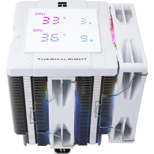 Кулер для процессора/ CPU Cooler Thermalright Peerless Assassin 120 Digital White ARGB (4-pin PWM, LED temp., 162mm, Ni/Cu, 6x6mm, ARGB, 2x120mm, 88.89CFM, 25.6dBA, 1850RPM, S: 1851, 1700, 1200, 115X, AM5, AM4, white)