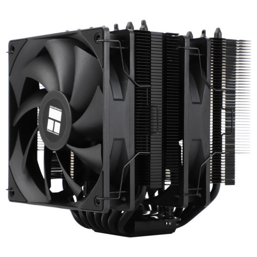 Кулер для процессора/ Thermalright Phantom Spirit 120 SE Black (4-pin PWM, 154mm, Ni/Cu, 7x6mm, 2x120mm, 66.17CFM, 25.6dBA, 1500RPM, S: 1200, 1700, 1851, 115X, AM4, AM5, silver, black)