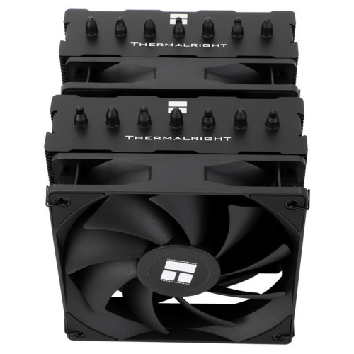 Кулер для процессора/ Thermalright Phantom Spirit 120 SE Black (4-pin PWM, 154mm, Ni/Cu, 7x6mm, 2x120mm, 66.17CFM, 25.6dBA, 1500RPM, S: 1200, 1700, 1851, 115X, AM4, AM5, silver, black)