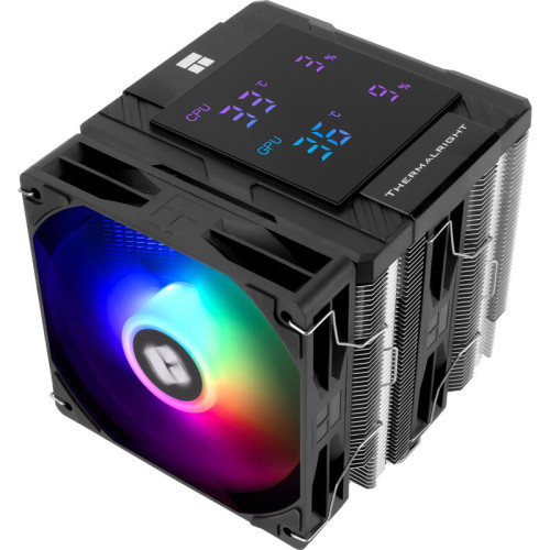 Кулер для процессора/ CPU Cooler Thermalright Peerless Assassin 120 Digital Black ARGB (4-pin PWM, LED temp., 162mm, Ni/Cu, 6x6mm, ARGB, 2x120mm, 88.89CFM, 25.6dBA, 1850RPM, S: 1851, 1700, 1200, 115X, AM5, AM4, black)