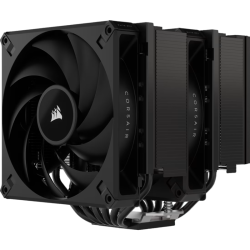 Кулер для процессора/ CPU Cooler Corsair A115 Twin Tower (270W, 4-pin PWM, 165mm, Al/Cu, 6x6mm, 2x140mm, 84.5CFM, 33.9dBA, 1600RPM, S: 1851/1700/1200/115X, AM5/AM4, black)