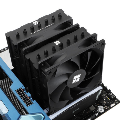 Кулер для процессора/ Thermalright Phantom Spirit 120 SE Black (4-pin PWM, 154mm, Ni/Cu, 7x6mm, 2x120mm, 66.17CFM, 25.6dBA, 1500RPM, S: 1200, 1700, 1851, 115X, AM4, AM5, silver, black)