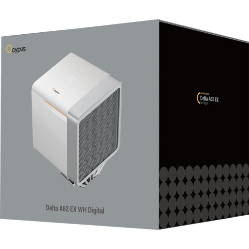 Кулер для процессора/ CPU Cooler Ocypus Delta A62 EX WH Digital (250W, 4-pin PWM, LED temp., 160mm, Al/Cu, 6x6mm, 2x120mm, 70CFM, 31dBA, 1800RPM, S: 1851/1700/1200/115X, AM5/AM4, white)