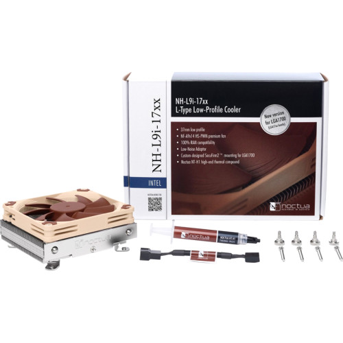 Кулер для процессора/ CPU Cooler Noctua NH-L9i-17xx (59W, 4-pin PWM, 37mm, Al/Cu, 2x6mm, 1x92x92x14mm, 33.84CFM, 23.6dBA, 2500RPM, S: 1851/1700, Beige/Brown)