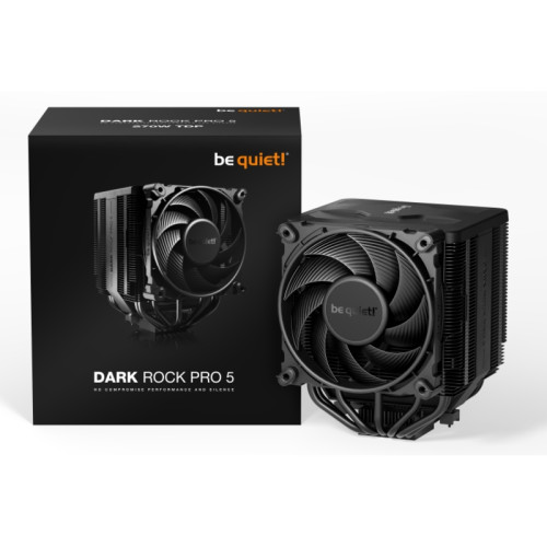 Кулер для процессора/ CPU Cooler be quiet! DARK ROCK PRO 5 (270W, 4-pin PWM, 168mm, Al/Cu, 7x6mm, 1x120mm + 1x135mm, 52.5/68.7CFM, 23.3dBA, 1500/2000RPM, S: 1851/1700/1200/115X, AM5/AM4, black)