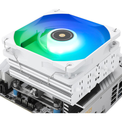 Кулер для процессора/ CPU Cooler Thermalright SI-100 White Argb (4-pin PWM, 74.8mm, Ni/Cu, 6x6mm, ARGB, 1x120mm, 72.37CFM, 27.7dBA, 2000RPM, S: 1851/1700/1200/20XX/115X, AM5/AM4, white)