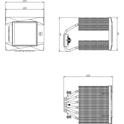 Кулер для процессора/ CPU Cooler Thermalright Royal Knight 120 Digital White (4-pin PWM, LED temp., 162mm, Ni/Cu, 6x6mm, 2x120mm, 80.45CFM/56.36CFM, 29.4dBA/28.4dBA, 2150RPM/1900RPM, S: 1200, 1700, 1851, 115X, 2011, 2066, AM4, AM5, white)