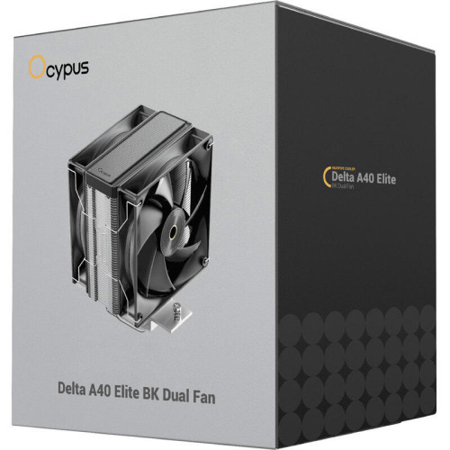 Кулер для процессора/ CPU Cooler Ocypus Delta A40 Elite BK Dual FAN (220W, 4-pin PWM, 156.7mm, Al/Cu, 4x6mm, 2x120mm, 73CFM, 29dBA, 2000RPM, S: 1851/1700/1200/115X, AM5/AM4, black)