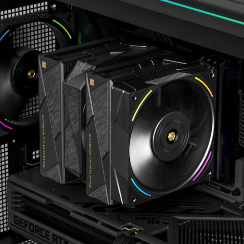 Кулер для процессора/ CPU Cooler Thermalright Royal Pretor 130 Ultra Black (4-pin PWM, 158mm, Ni/Cu, 7x6mm, 1x120mm ARGB +1x130mm, 69CFM/81.88CFM, 27dBA/28.3dBA, 2150RPM/1750RPM, S: 1200, 1700, 1851, 115X, 2011, 2066, AM4, AM5, black)