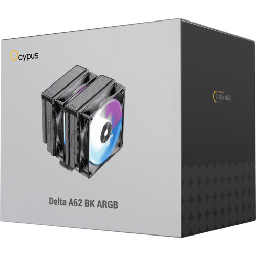 Кулер для процессора/ CPU Cooler Ocypus Delta A62 BK ARGB (260W, 4-pin PWM, 156mm, Al/Cu, 6x6mm, ARGB, 2x120mm, 73CFM, 29dBA, 2000RPM, S: 1851/1700/1200/115X, AM5/AM4, black)