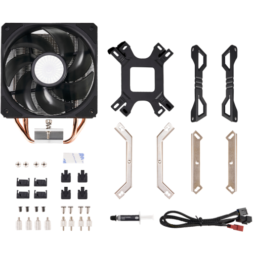 Кулер для процессора/ Cooler Master Hyper 212 EVO V2 (150W, 4-pin, 154mm, tower, Al/Cu, fans: 1x120mm/62CFM/27dBA/1800rpm, 2066/2011-v3/2011/1366/1200/115x/775/AM4/AM3+/AM3/AM2+/AM2/FM2+/FM2/FM1)