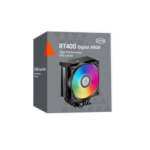 Кулер для процессора/ CPU Cooler PCCooler RT400 Digital ARGB BK (230W, 4-pin PWM, ARGB, LED temp., 152mm, Al/Cu, 4x6mm, 1x120mm, 73.32CFM, 34.9dBA, 2200RPM, S: 1851/1700/1200/115X, AM5/AM4, black)